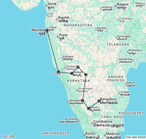 Circuit au Karnataka de Bangalore à Mumbai