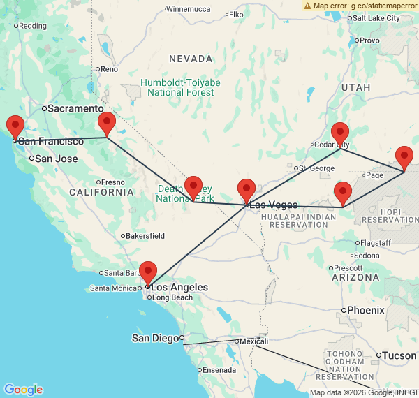 Villes et parcs du Grand Ouest américain en autotour
