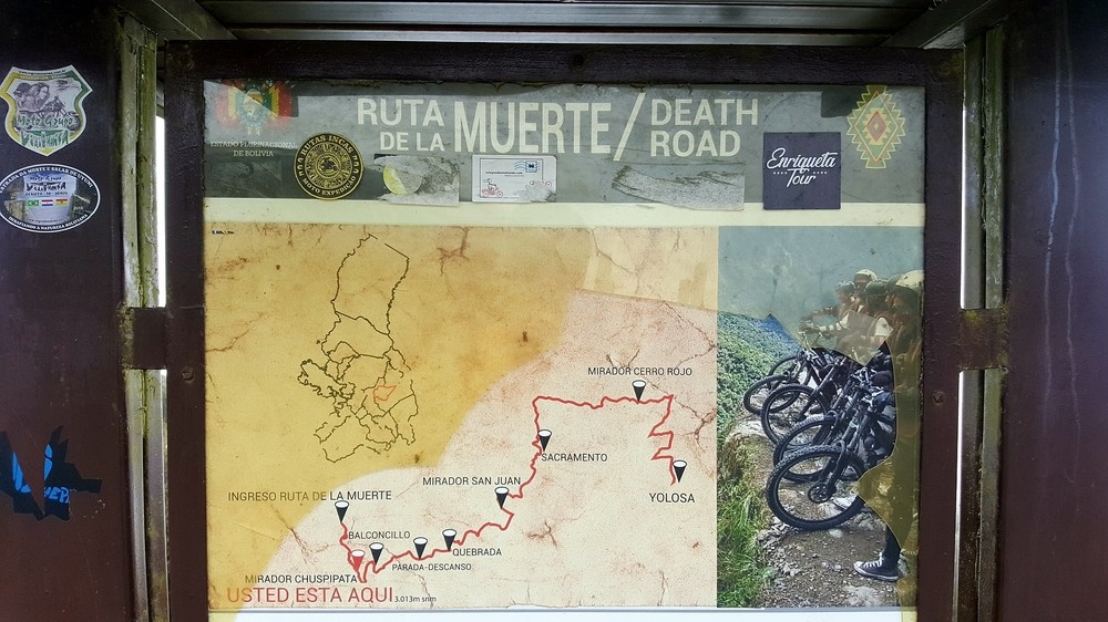 Carte de la route de la mort en Bolivie