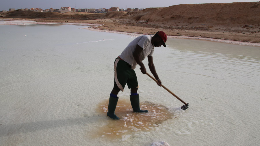 Homme dans le sel à Sal