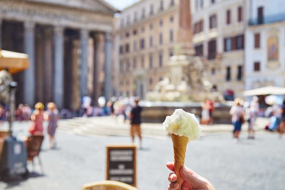 Hand holing ice cream in Rome